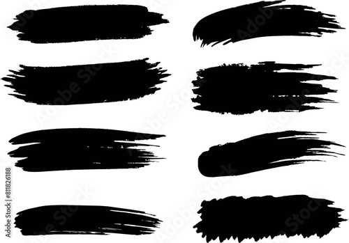 Collection set of black paint brush strokes isolated on transparent background