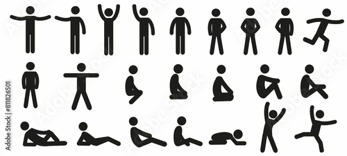 a human figurine, an isolated pictogram of people, a set of different poses and gestures, many human figures in different poses photo