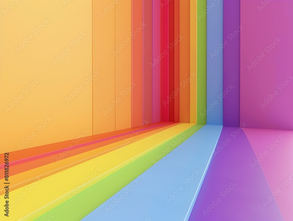 Vibrant Rainbow Gradient Spectrum Backdrop with Geometric Abstract Shapes and Patterns