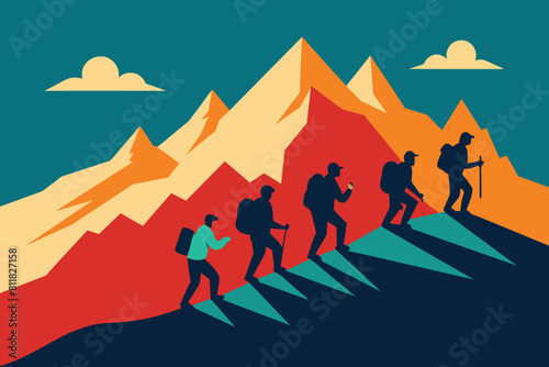 Hikers on the mountain vector design