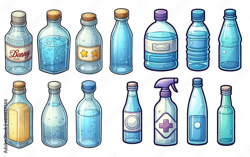 Set of bottles isolated on transparent background. AI Set of bottles isolated on transparent background. AI