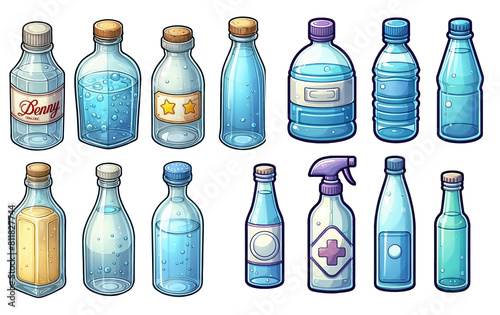 Set of bottles isolated on transparent background. AI 