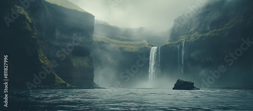 Scenic waterfall in front of a beautiful landscape  created with AI