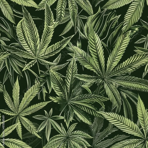 Exquisite Botanical Illustration of Cannabis Leaves Pattern photo