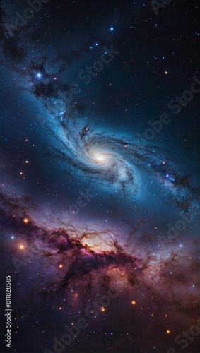 Immersive galaxy scene  deep space universe backdrop featuring cosmic nebulae and swirling galaxies.