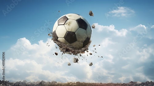 A football in the air  with a sense of suspension