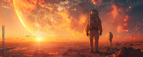Astronauts Explore Distant Planet Under Stunning Star Filled Sky in Cinematic Science Fiction Landscape