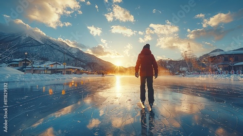 Solitary Wanderer Crossing the Frozen Horizon. Generative AI