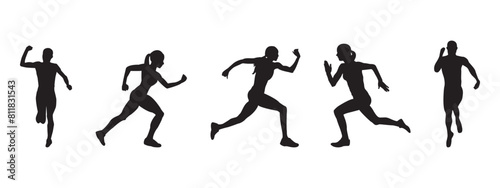 Set of silhouettes of running women. Run, runner, sport. illustration