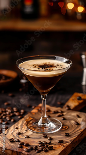 a glass of espresso martini cocktail