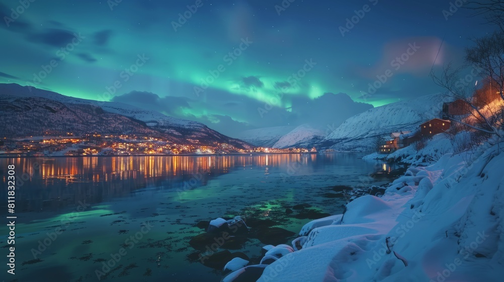 Watching the Northern Lights dance across the sky in Tromso Norway where the vibrant colors illuminate the snowy landscape and frozen fjords.Basils