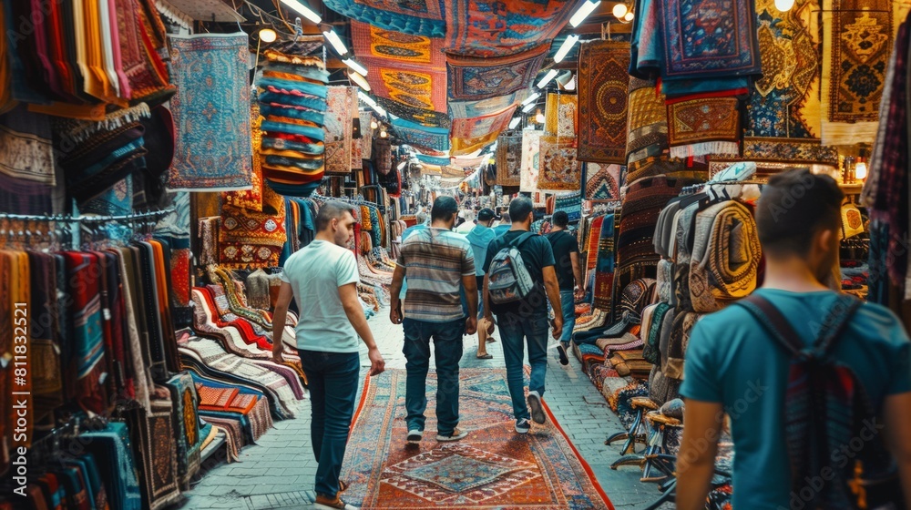 Walking through the colorful and bustling Grand Bazaar in Istanbul with vendors offering everything from intricate rugs to handcrafted jewelry and arom