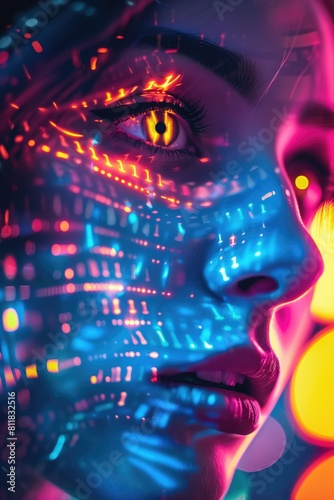 Cybernetic Woman with Illuminated Interface and Blue Glow