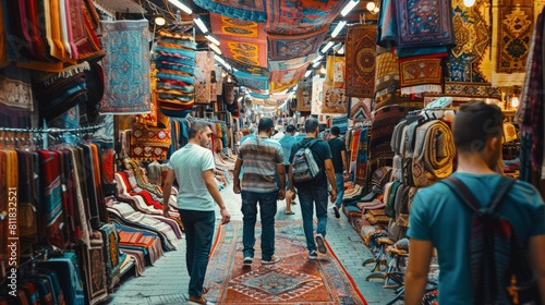 Walking through the colorful and bustling Grand Bazaar in Istanbul with vendors offering everything from intricate rugs to handcrafted jewelry and arom © uda0330