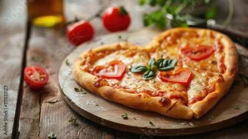 A heart-shaped pizza  perfect for a romantic dinner. valentine s day.