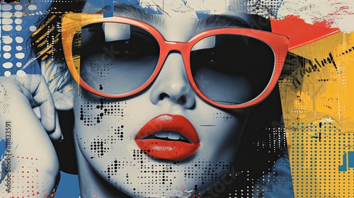 A vibrant painting of a woman with red sunglasses, exuding mystery and style