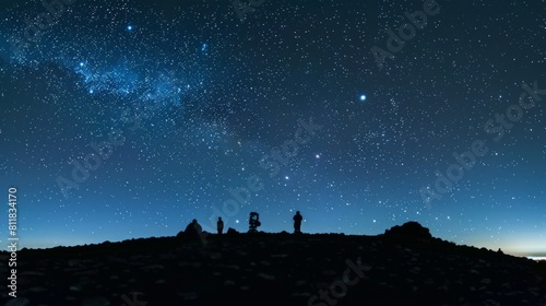 Stargazing at the clear skies over Mauna Kea Observatories in Hawaii with the telescopes silhouetted against a star-filled night showcasing the vast un