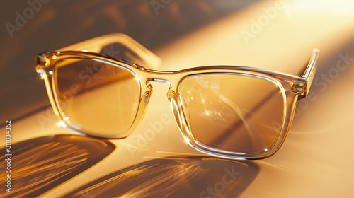Clear lenses set in a frame that corrects near- or farsightedness and can protect the eyes from the sun photo