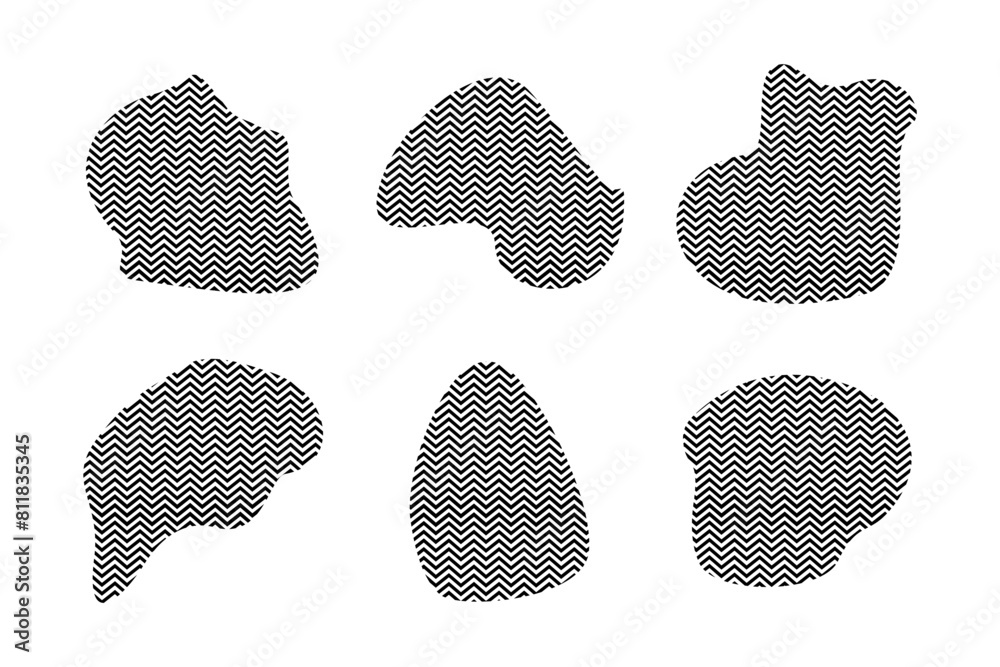 Blobs Fluid Shapes with Zig Zag Stripes pictogram symbol visual illustration Set Blobs Fluid Shapes with Zig Zag Stripes pictogram symbol visual illustration Set