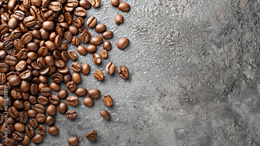 Coffee beans scattered on a stone surface, with room for your message. Coffee beans scattered on a stone surface, with room for your message.