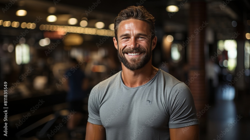 Portrait of a handsome man smiling at the camera in a gym Portrait of a handsome man smiling at the camera in a gym