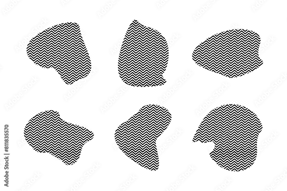 Blobs Fluid Shapes with Zig Zag Stripes pictogram symbol visual illustration Set Blobs Fluid Shapes with Zig Zag Stripes pictogram symbol visual illustration Set