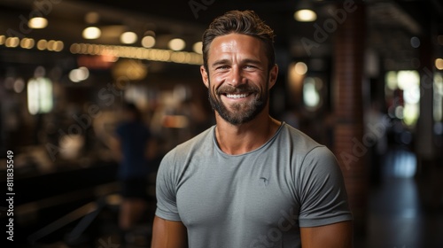 Portrait of a handsome man smiling at the camera in a gym