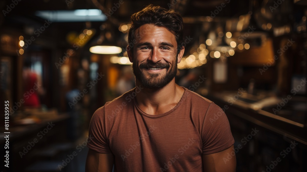 Portrait of a handsome young man smiling while standing in a gym Portrait of a handsome young man smiling while standing in a gym