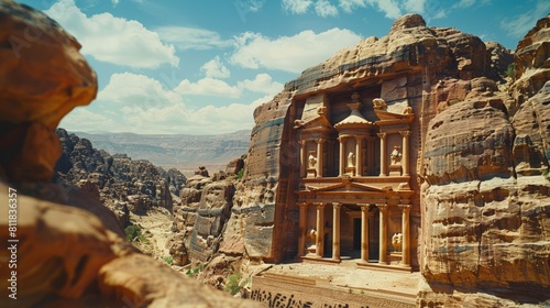 Exploring the historic ruins of Petra Jordan in the summer heat marveling at the rock-cut architecture and the changing colors of the sandstone from su