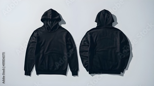 Blank hoodie mockup .Blank sweatshirt black color preview template front and back view on white background. crew neck mock up isolated on white background. Cloth collection.