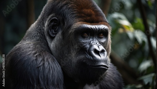 Intense Gaze, Portrait of a Powerful Silverback Gorilla Against Black © xKas