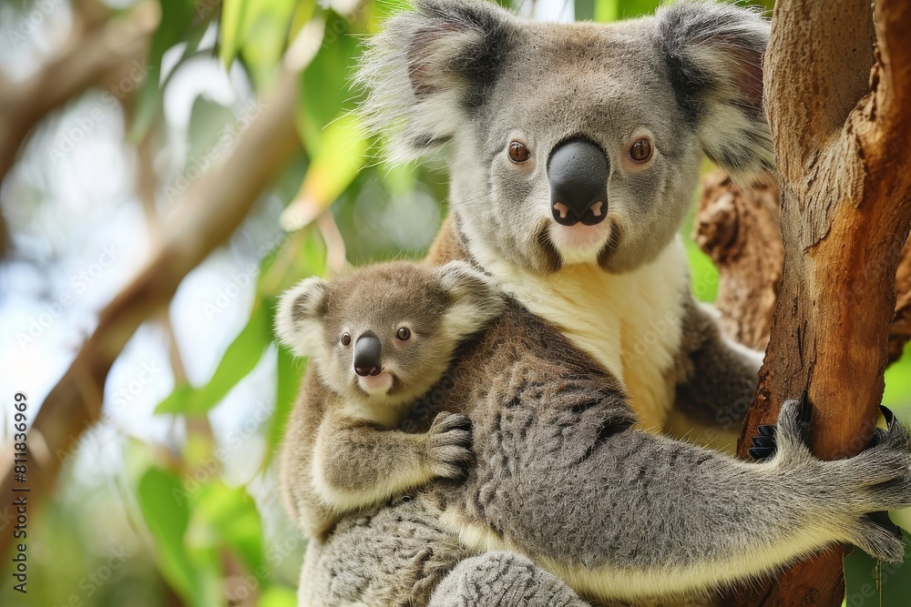 Mother koala with baby, AI generated