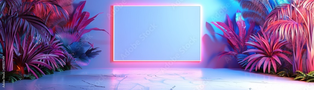 Naklejka premium A neon sign with a white background and a red border