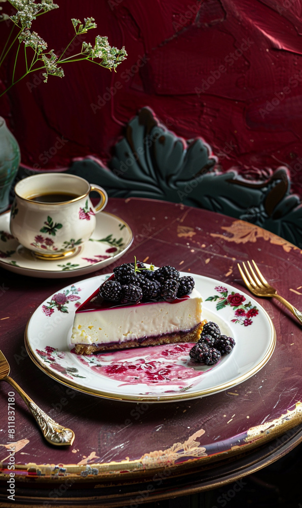 Cheesecake on Plate With Coffee Cup Cheesecake on Plate With Coffee Cup
