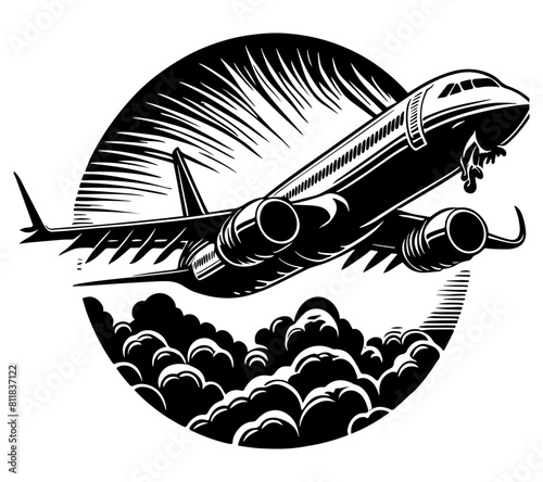 Airplane taking off, capturing the dynamic moment of flight. vector illustration against white background