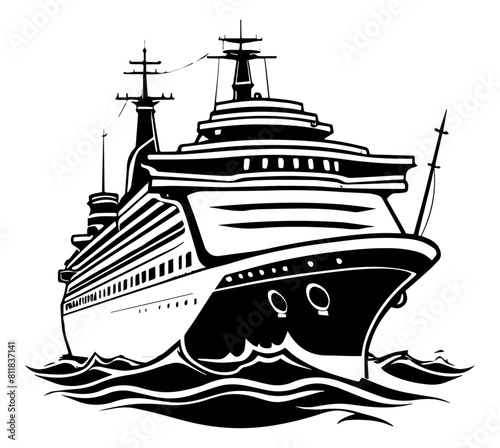 Cruise ship sailing on the ocean, showcasing the grandeur and design of this large passenger vessel. Ideal for travel-themed projects, vector illustration against white background 