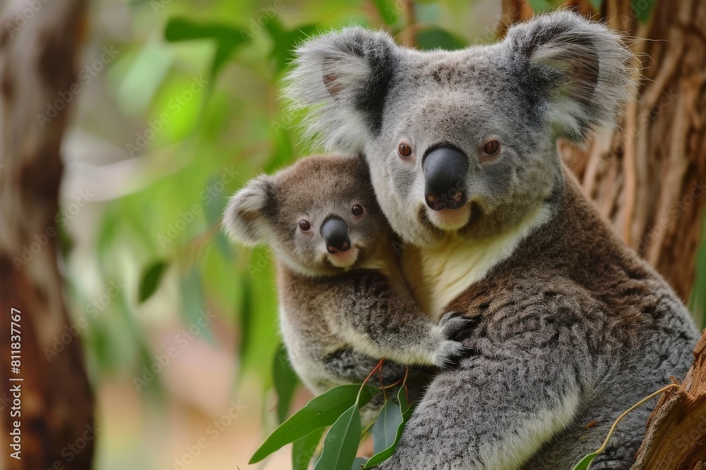 Mother koala with baby, AI generated