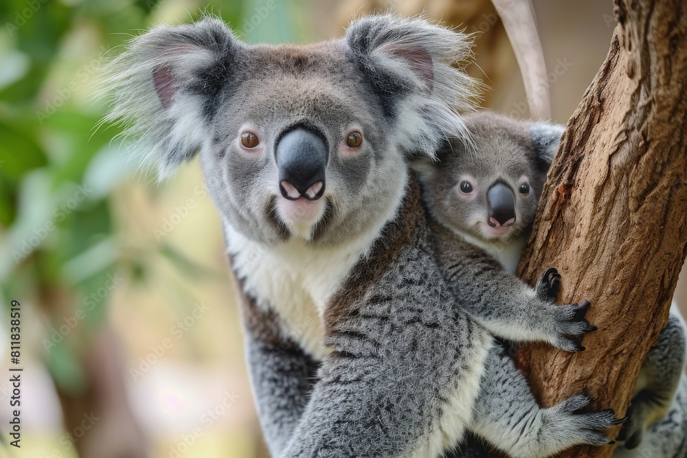 Mother koala with baby, AI generated Mother koala with baby, AI generated