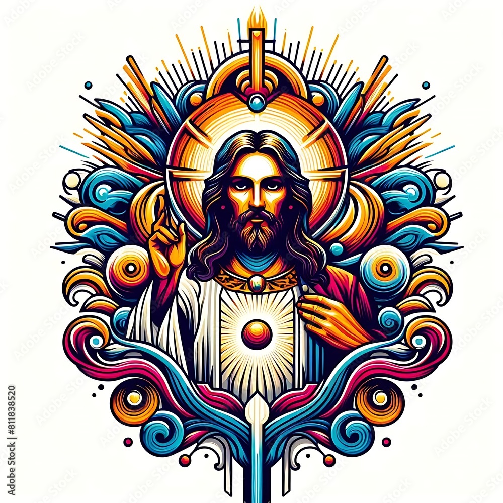 A colorful illustration of a jesus christ art used for printing card design illustrator.
