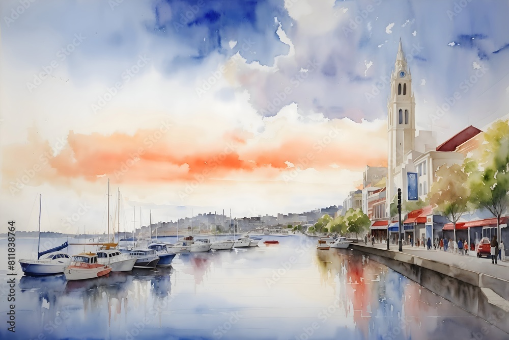 Naklejka premium Geelong Australia Country Landscape Illustration Art