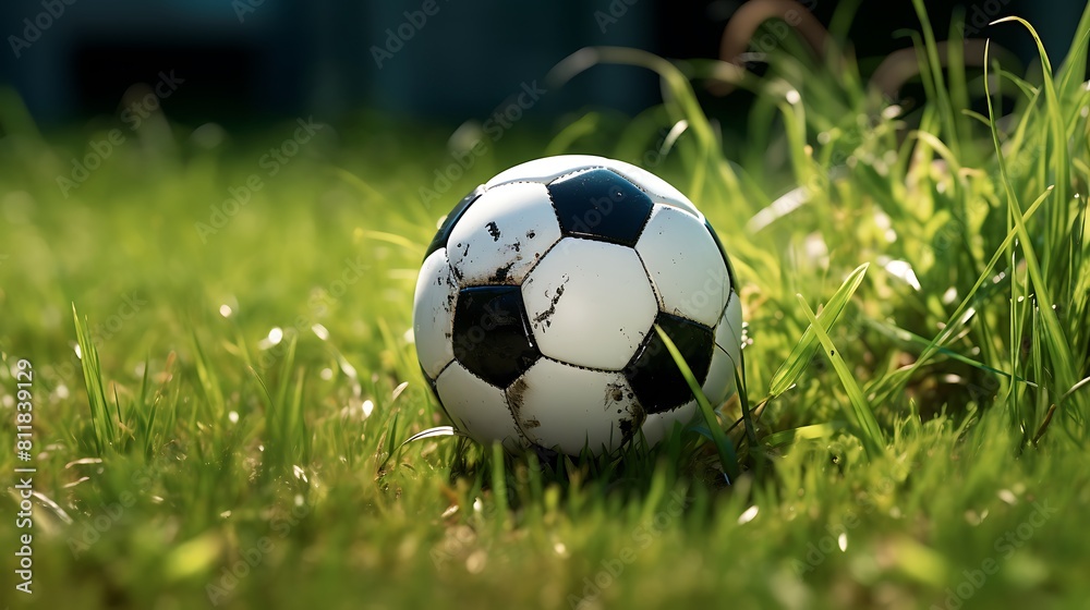 A football in the grass, with a sense of texture
