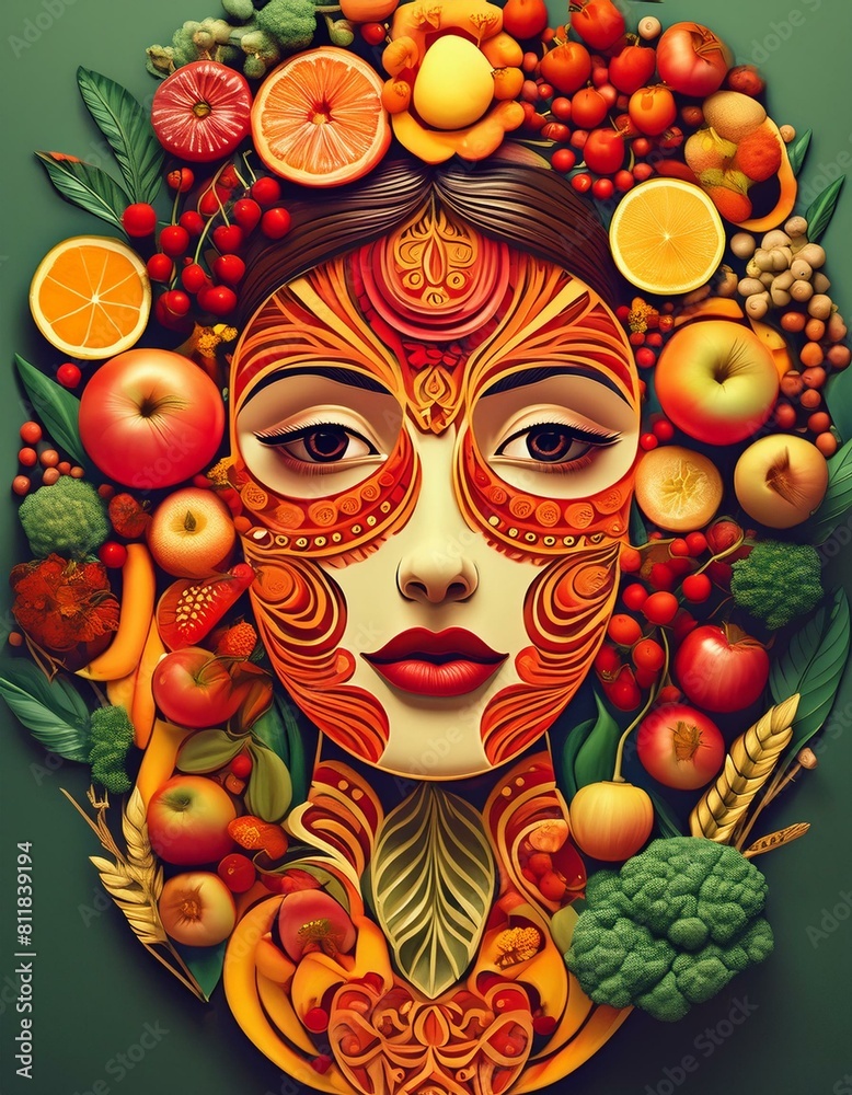 Human face made with fruits and vegetables. Human face made with fruits and vegetables.