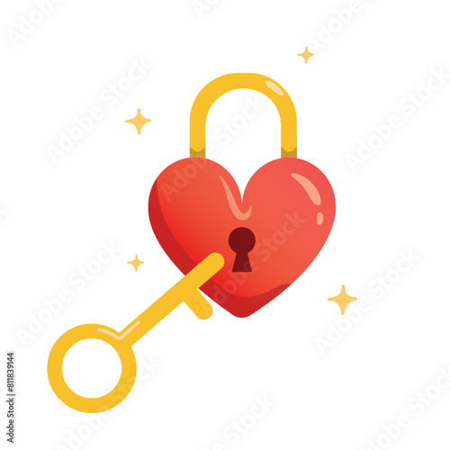 Heart shaped padlock and key. Valentine day design. A sign of romantic feelings. Valentine's Day.