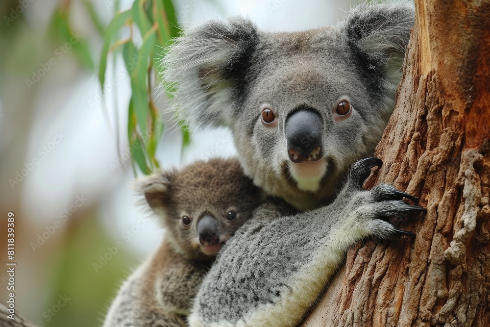 Mother koala with baby, AI generated Mother koala with baby, AI generated