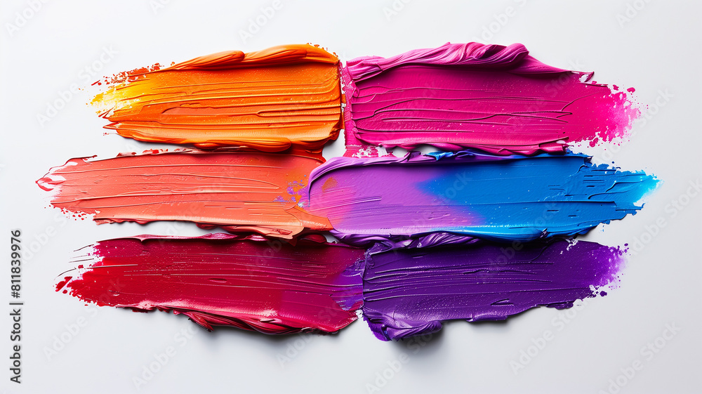 A rainbow of lip colors: A vibrant spectrum of lipstick swatches adorns a white background,