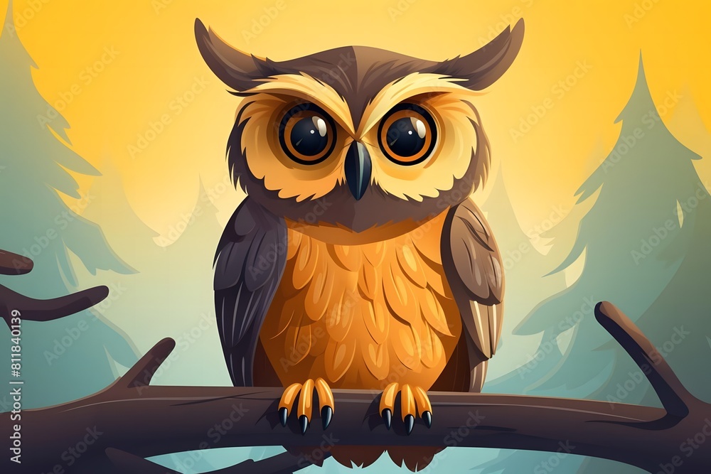 Obraz premium Owl flat design front view wildlife theme animation Complementary Color Scheme