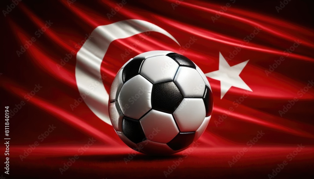 Soccer ball on the background of the Turkish flag, UEFA Euro 2024, European Football Championship 2024, Europa League, Nations League, Champions League Soccer ball on the background of the Turkish flag, UEFA Euro 2024, European Football Championship 2024, Europa League, Nations League, Champions League
