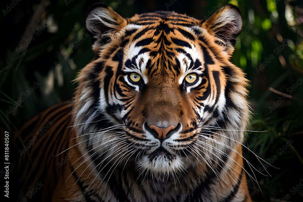 Wild tiger in serene forest; great for environmental campaigns, book illustrations Wild tiger in serene forest; great for environmental campaigns, book illustrations