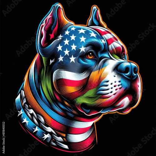 A dog with American flag painted on it image realistic used for printingcard design illustrator. photo