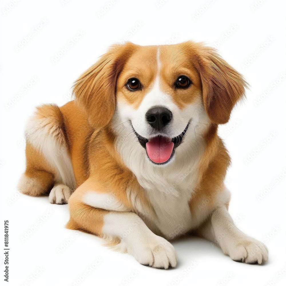 A dog lying down with its tongue out image realistic lively illustrator. A dog lying down with its tongue out image realistic lively illustrator.